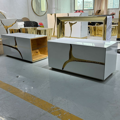Modern Mirrored Nightstand with Gold Sculptural Accent
