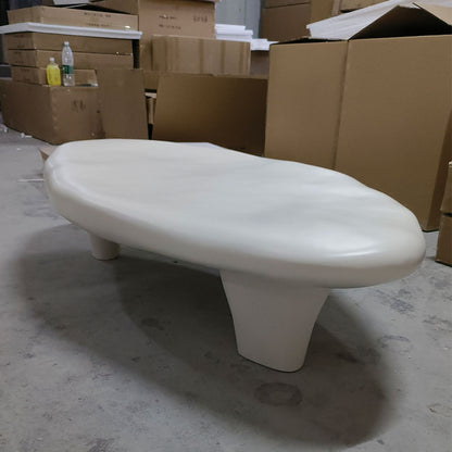 Organic Pebble Shape Black Coffee Table, Wabi Sabi Irregular Curved Solid Sculpture Center Table