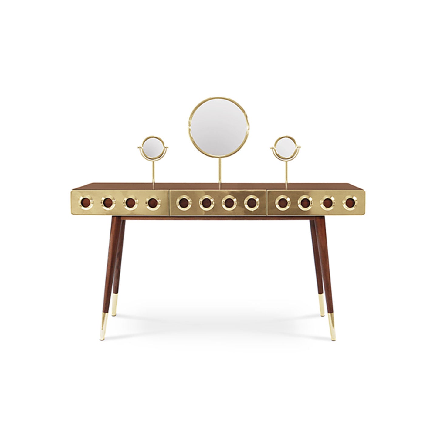 Mid-Century Modern Vanity Desk with Triple Mirrors