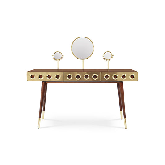 Mid-Century Modern Vanity Desk with Triple Mirrors