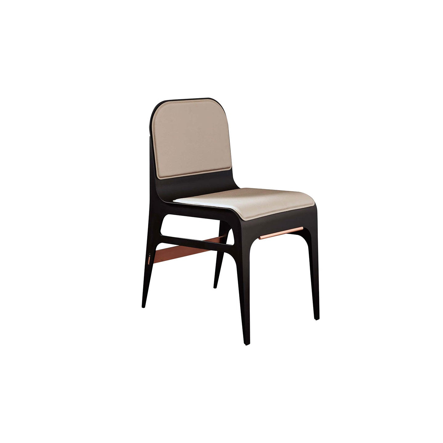 Bardot Side or Dining Chair in Black Steel and Satin Copper with French Leather