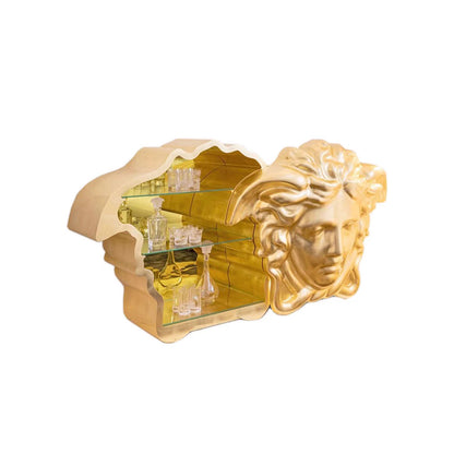 Gold Medusa Head Bar Cabinet - Sculptural Statement Home Bar