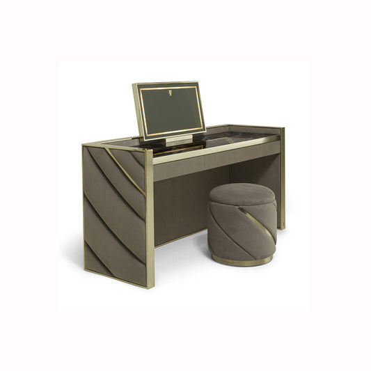 Luxury Modern Vanity Desk with Stool - Gold & Grey
