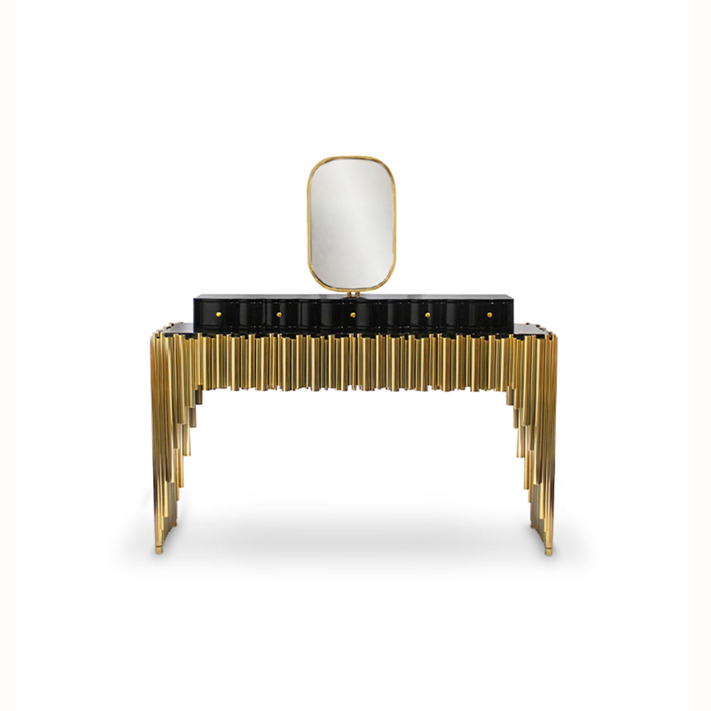 Luxury Black Gold Fringe Vanity Desk with LED Oval Mirror