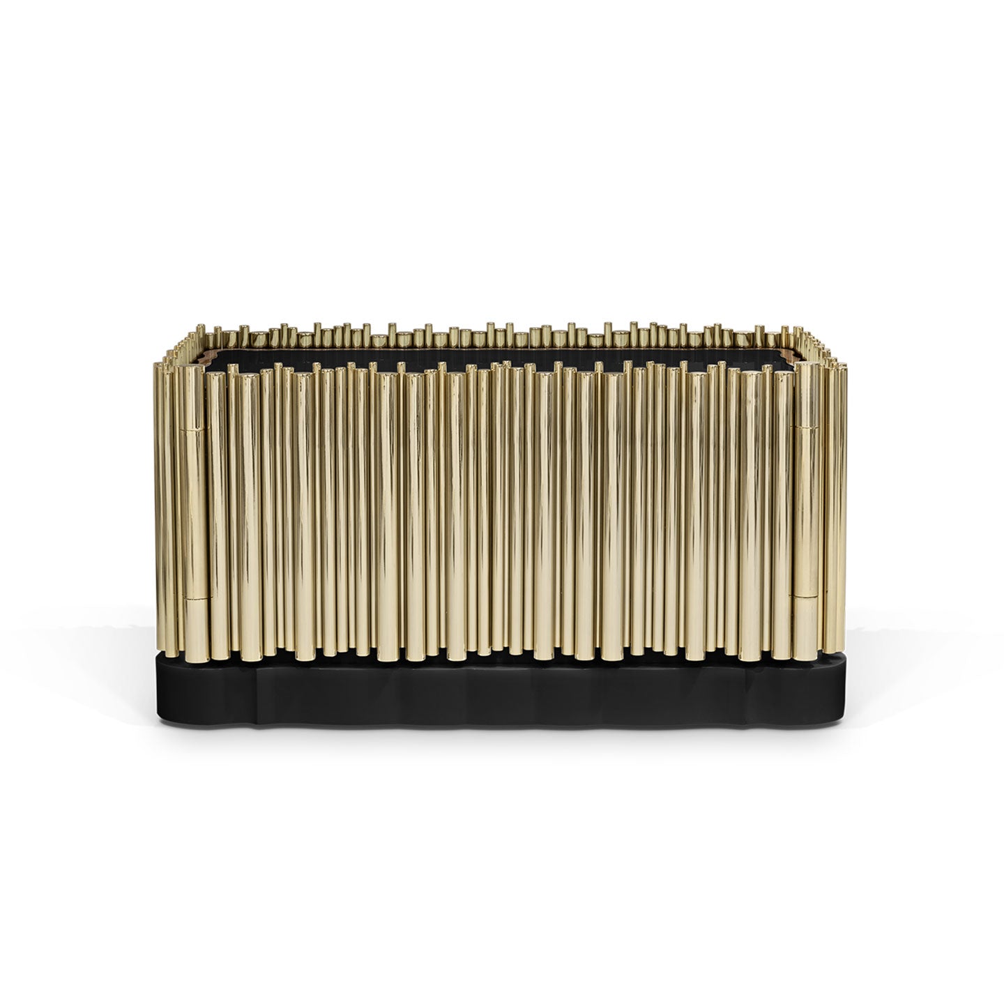 Gold Fluted Bedside Table with Black Base - Modern Luxury