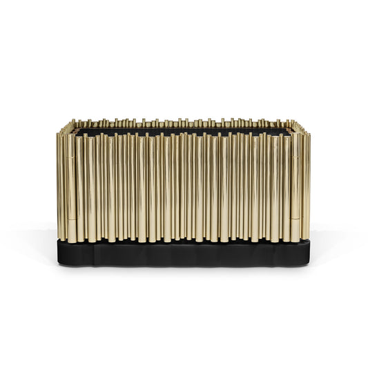 Gold Fluted Bedside Table with Black Base - Modern Luxury