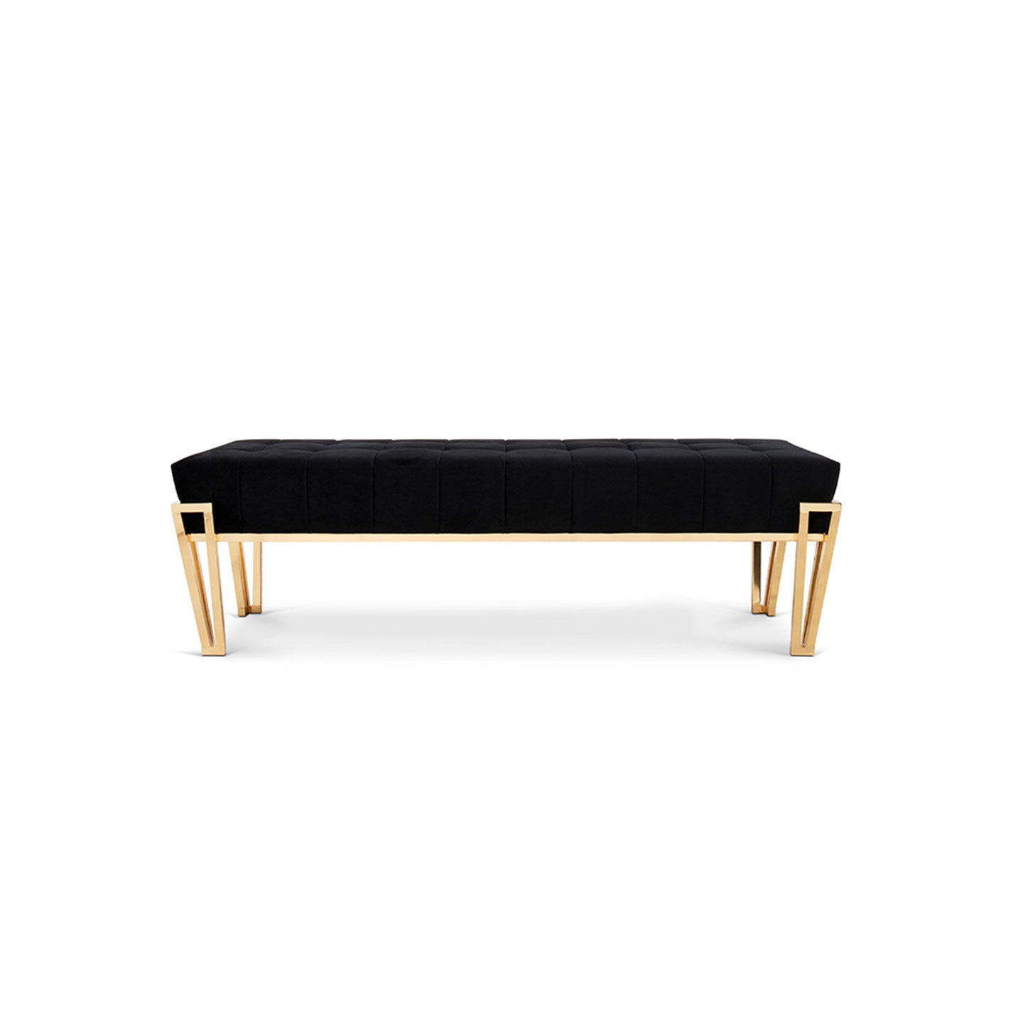 Luxury Black Velvet Bench with Gold Metal Legs