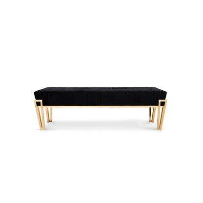 Luxury Black Velvet Bench with Gold Metal Legs