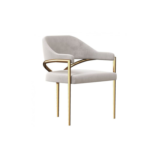 White velvet armchair with gold branch design | Luxury art metal dining chair