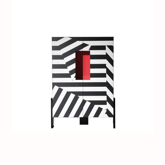 Geometric Storage Cabinet, Black White Striped  Cabinet for Living Room