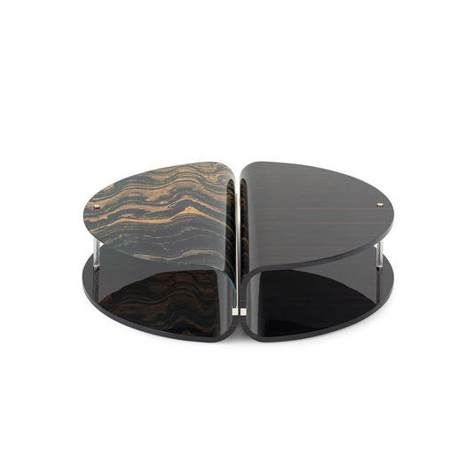 Elegante tavolino da caffè Pannello di Wood curvo Vetro artistico curvo Tubo di vetro trasparente