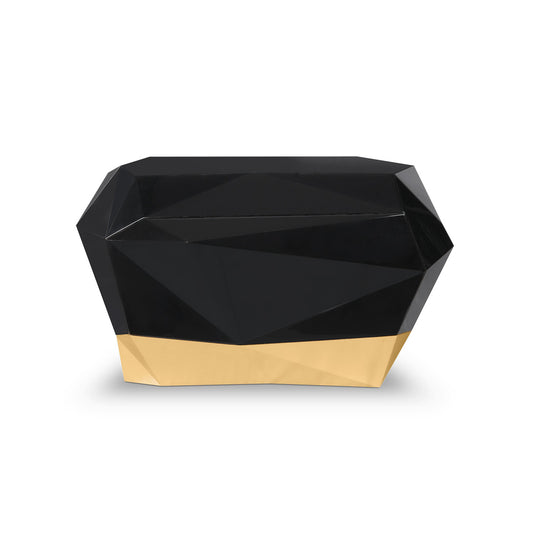 Black Diamond Faceted Nightstand with Gold Base
