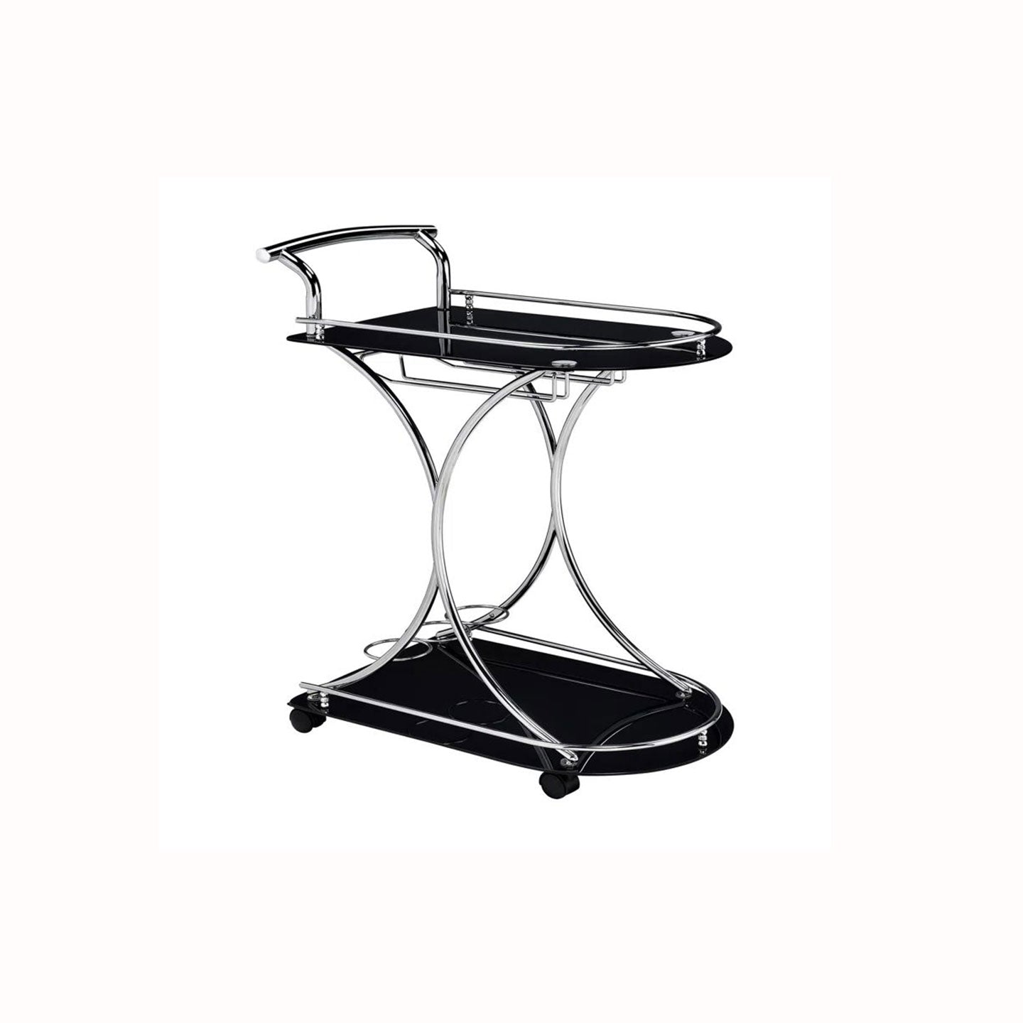 Luxury Black Chrome Bar Cart with Glass Shelves