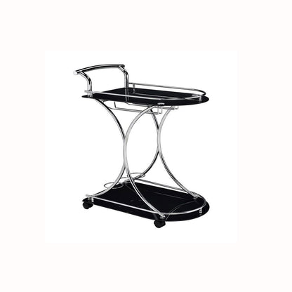 Luxury Black Chrome Bar Cart with Glass Shelves