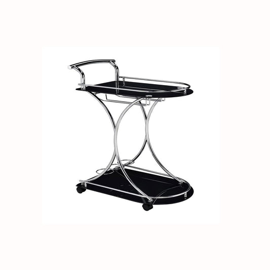 Luxury Black Chrome Bar Cart with Glass Shelves