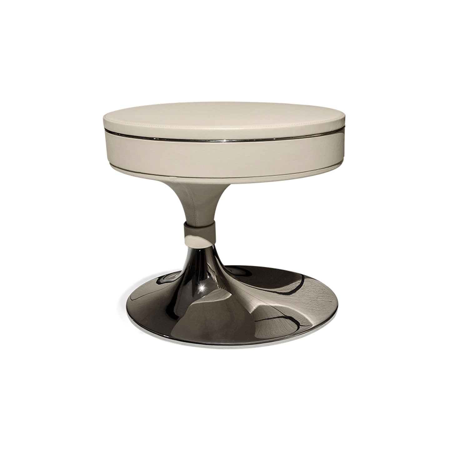 Modern Cream Leather Swivel Nightstand with Stainless steel  Base