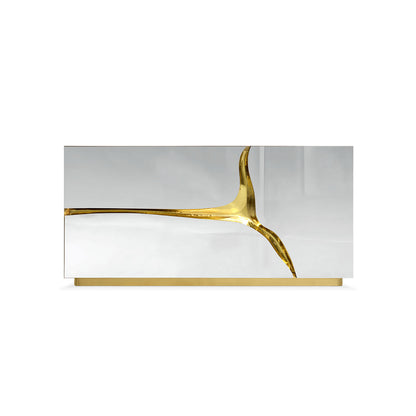 Modern Mirrored Nightstand with Gold Sculptural Accent