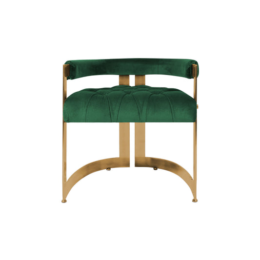 Modern, understated luxury green velvet chair | Gold-plated metal legs and armrests dining chair