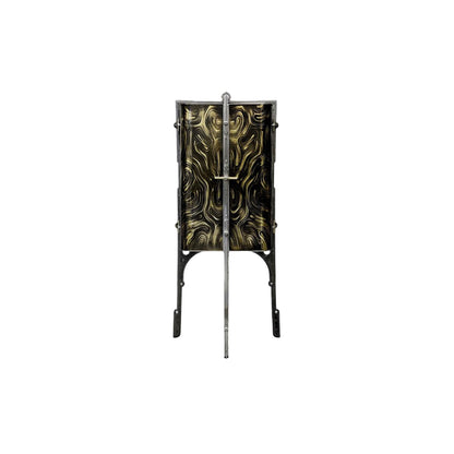 Cabinet - Bar, structure en acier noir, marqueterie de laiton patiné