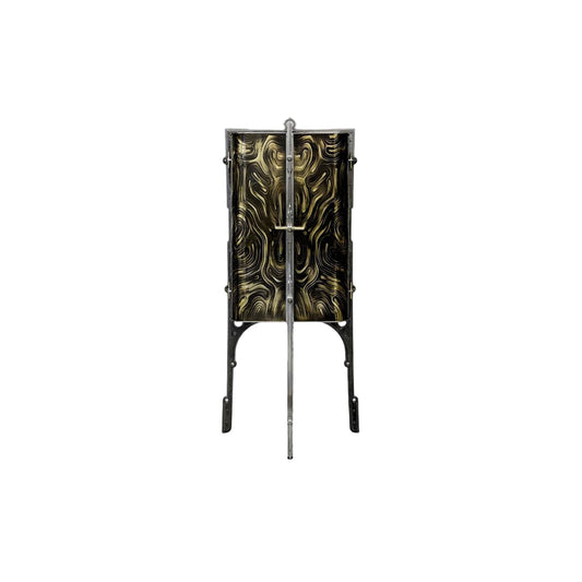 Cabinet - Bar, structure en acier noir, marqueterie de laiton patiné