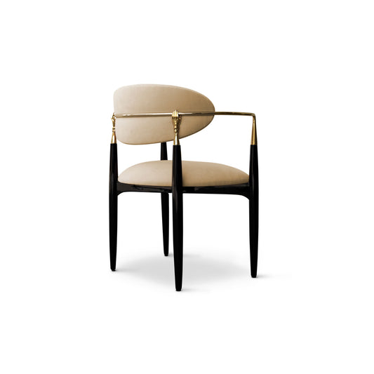 Luxury Beige Velvet Armchair with Black & Gold Frame | Modern Elegant Dining Chair