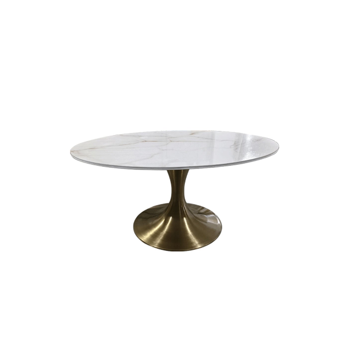 Round dining table with flared metal legs