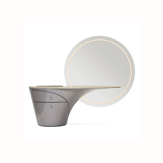 Modern Grey Vanity Desk with LED Round Mirror