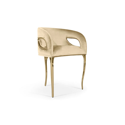 Modern Statement Dining Chair with Sculptural Gold Metal Frame