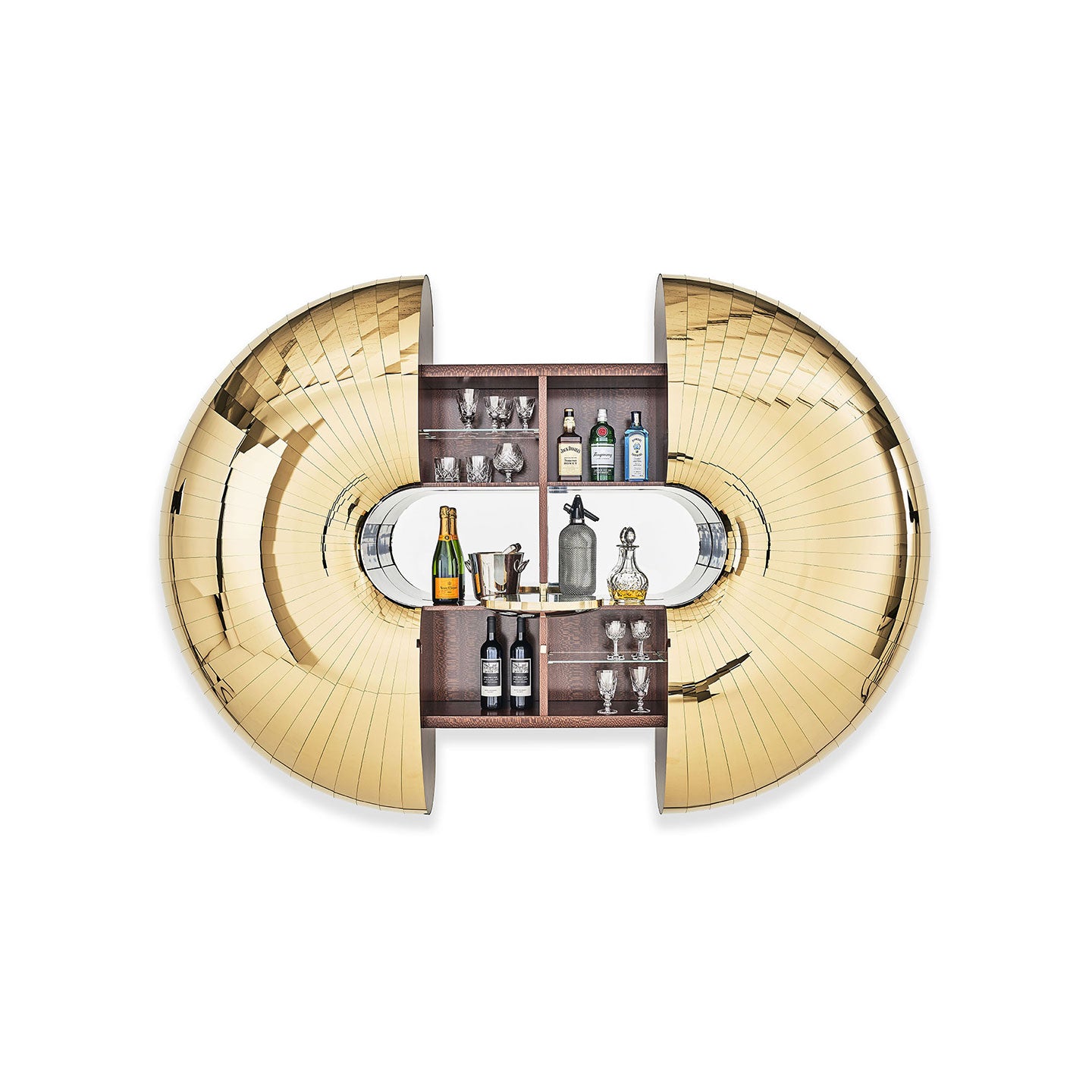 Luxury Retractable Wall-Mounted Bar Cabinet - Gold & Black Finishes