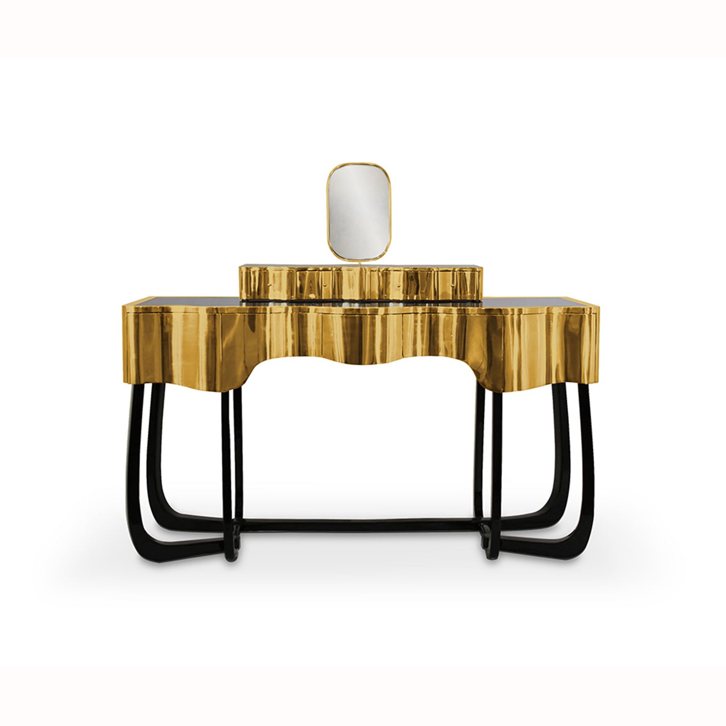 Gold Wavy Vanity Desk with Mirror