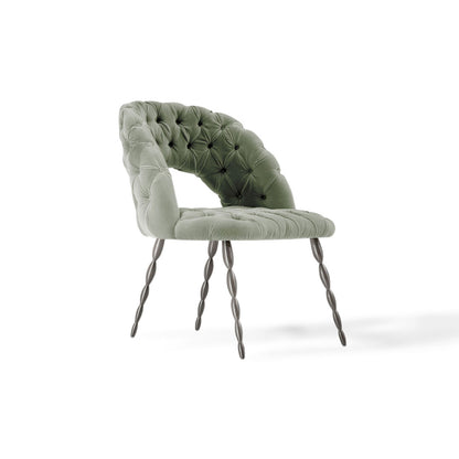 Affordable luxury classic buckle back dining chair, twisted leg designer armchair