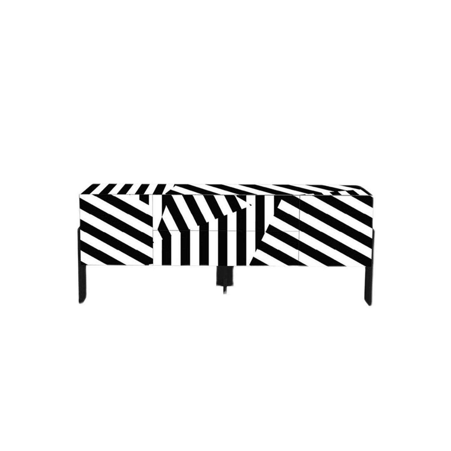 Black and White Striped Low Cabinet