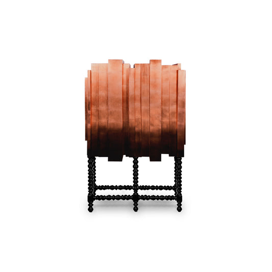 Art Deco Copper Bar Cabinet with Black Bobbin Legs y interiors