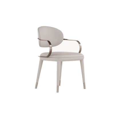 Contemporary Cream Leather Dining Armchair with Brushed Legs Stainless steel