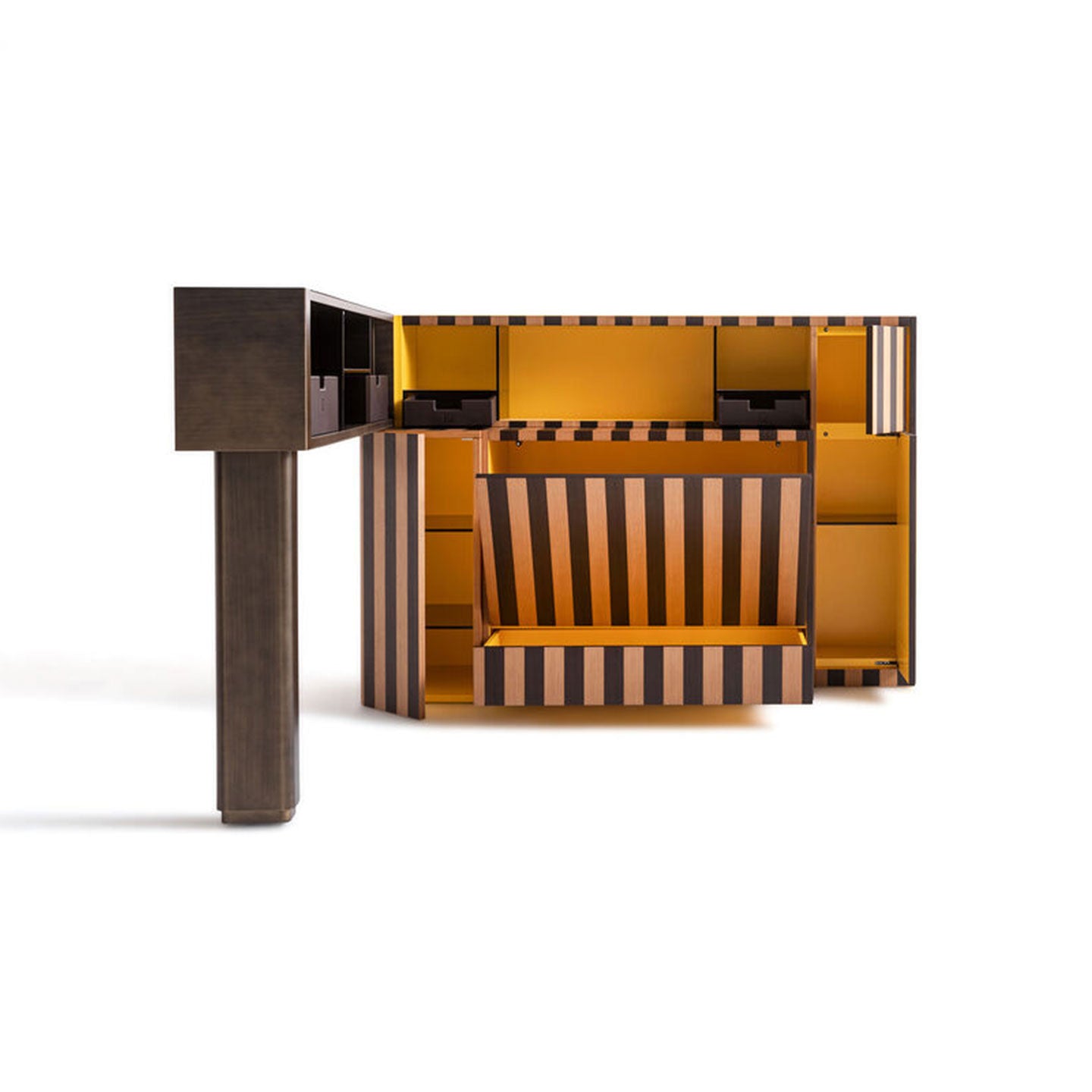 Modern Striped Wood Home Bar Cabinet with Hidden Storage