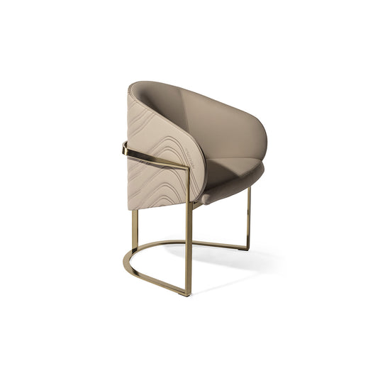 Beige-grey wave-pattern upholstered armchair | Luxury gold-legged armchair | Modern art dining chair