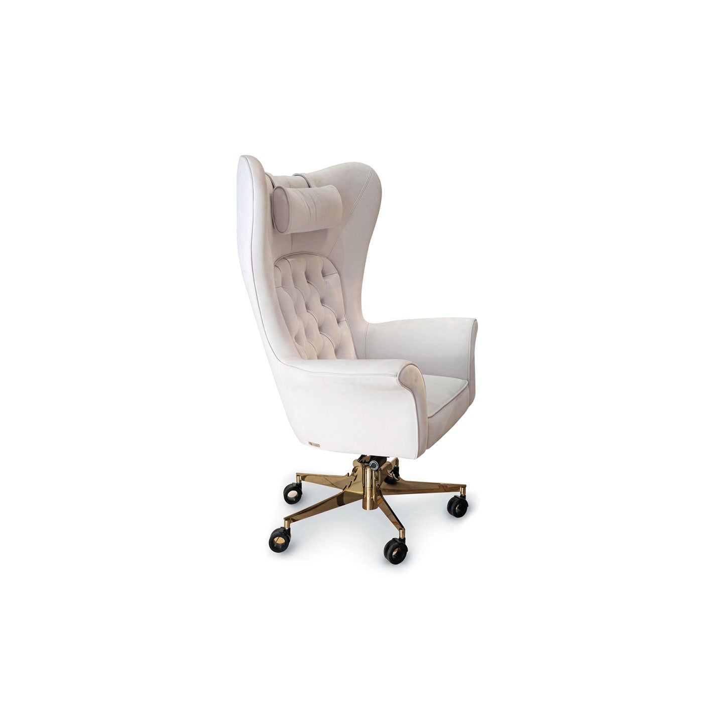 Luxury White Tufted Wingback Executive Chair with Gold Base