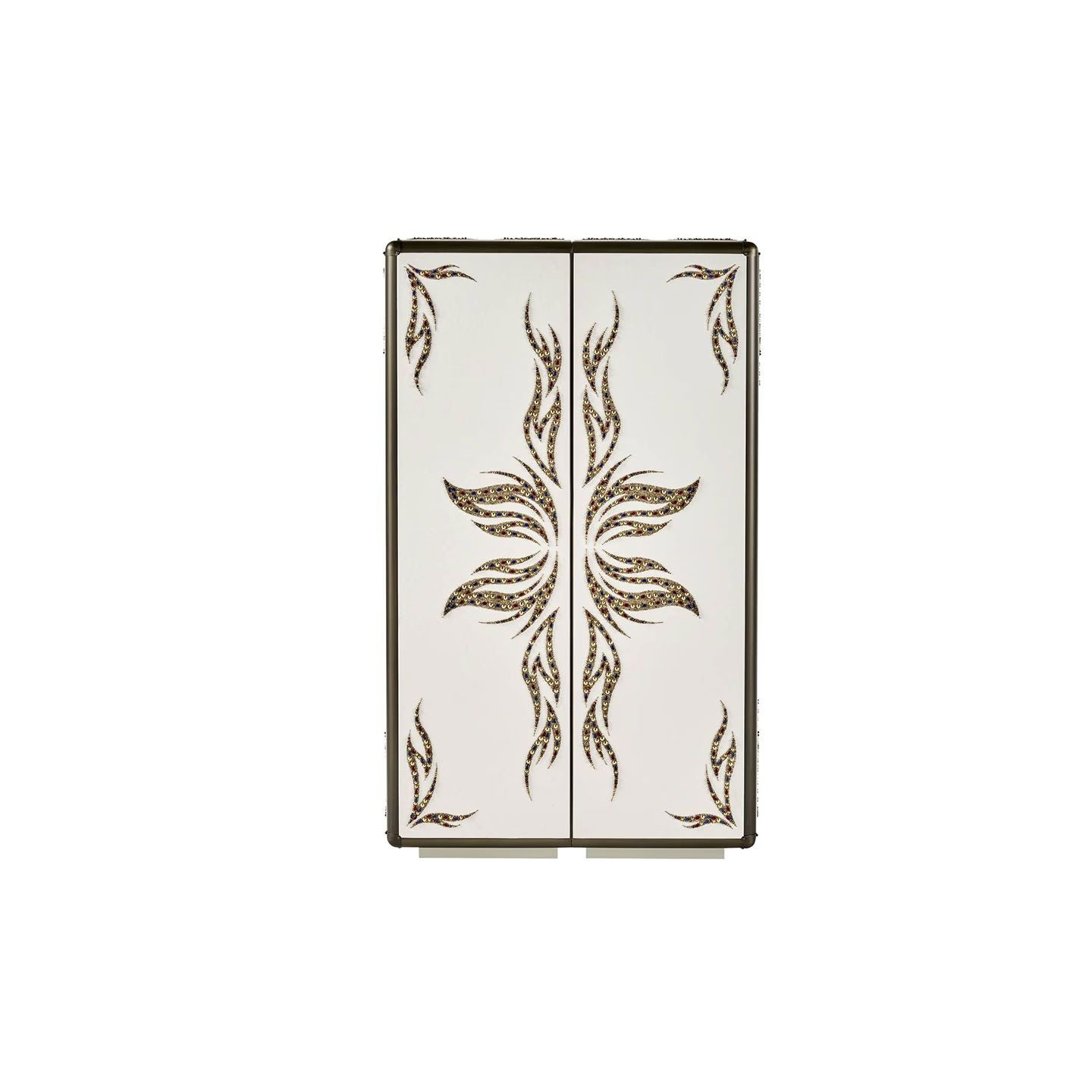 Luxury Embellished Bar Cabinet - White & Gold with LED Interior