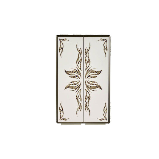 Luxury Embellished Bar Cabinet - White & Gold with LED Interior