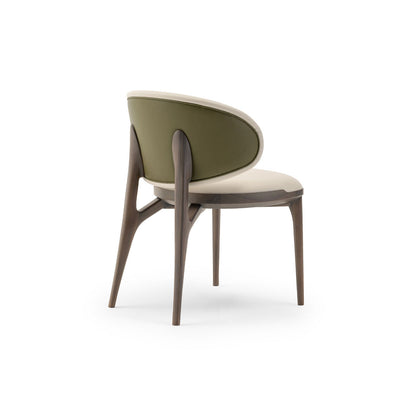 Olive green round-back wooden-legged dining chair | Walnut modern designer chair