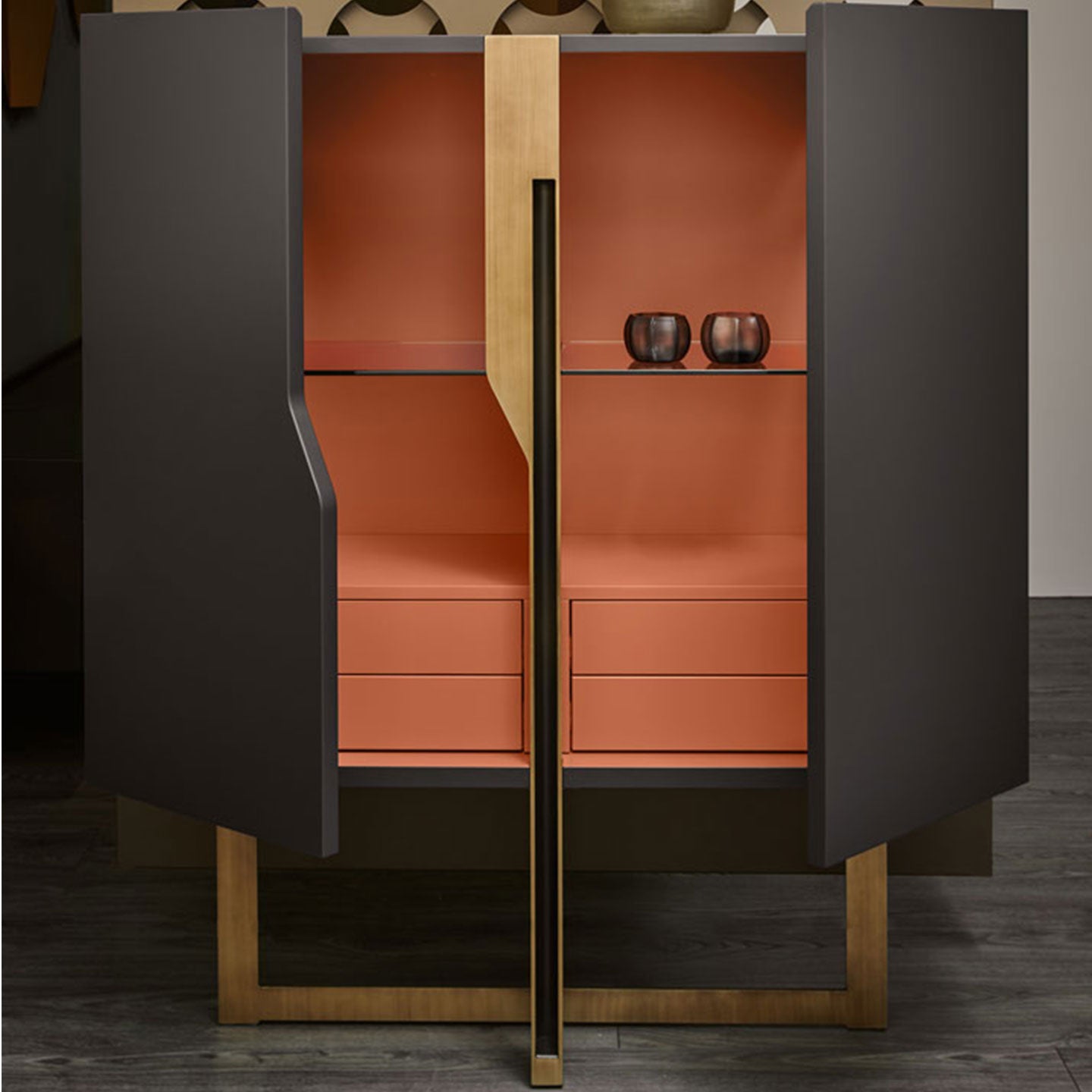 Modern Bar Cabinet with Drawers & Glass Shelves