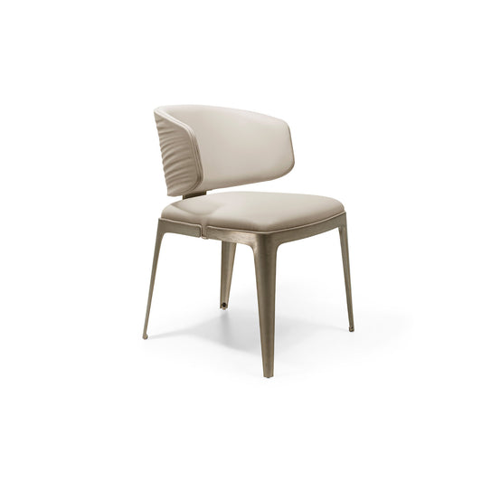 Modern beige upholstered dining chair | Luxurious wave-back armchair