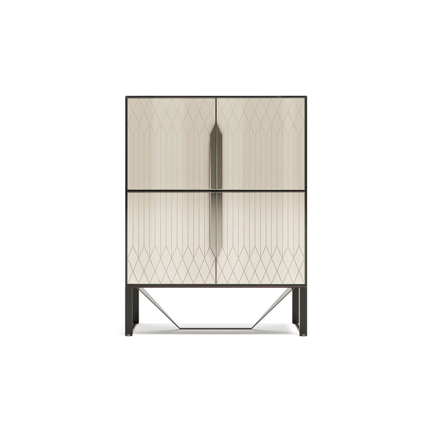 Modern Geometric Bar Cabinet with Cream Finish