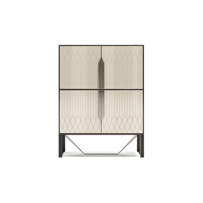 Modern Geometric Bar Cabinet with Cream Finish