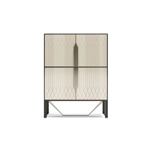 Modern Geometric Bar Cabinet with Cream Finish