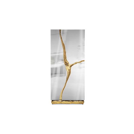 Statement Luxury Mirror Bar Cabinet with Sculptural Brass Detail