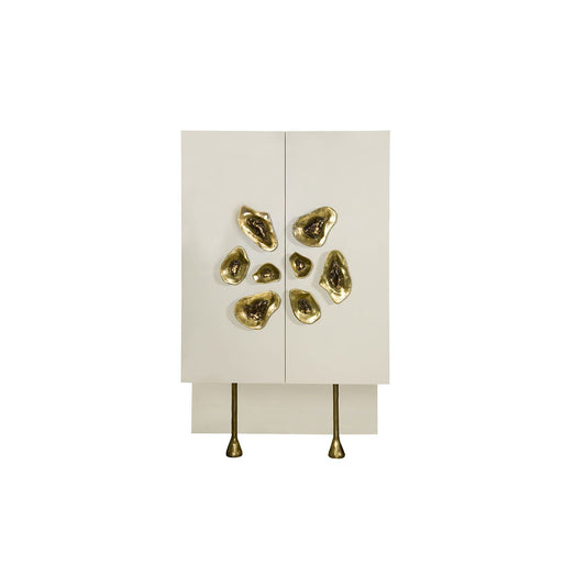 Crescent Ivory Lacquer Cabinet with Sculptural Brass Handles