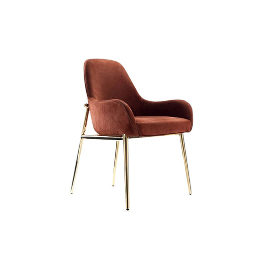 Velvet backrest and armrest dining chair; metal legs designer armchair