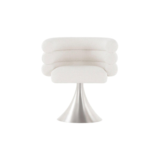 Beige fabric dining chair with metal flared legs