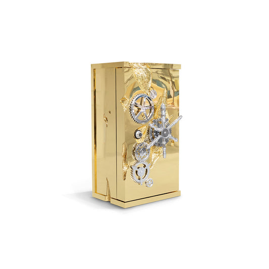 Luxury Gold  Safe Cabinet with Exposed Gears and Clockwork Mechanisms